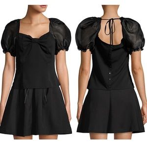 NWT Lea & Viola Puff-Sleeve Babydoll Sweetheart Top L